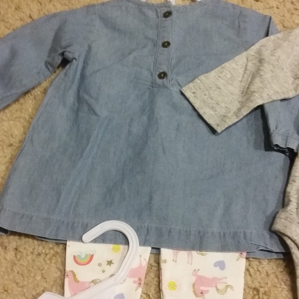 2-Piece Chambray Top & Unicorn Legging Set